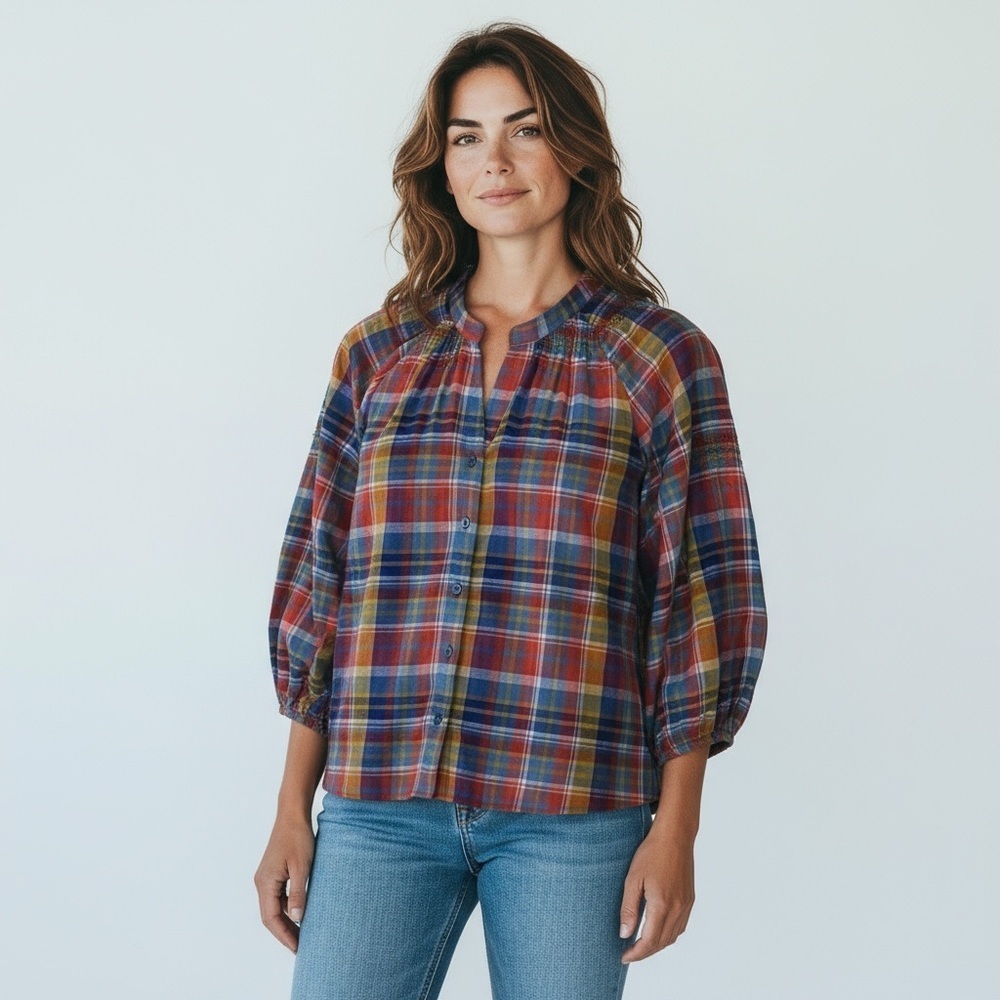 Time and Tru Multicolor Plaid Blouse